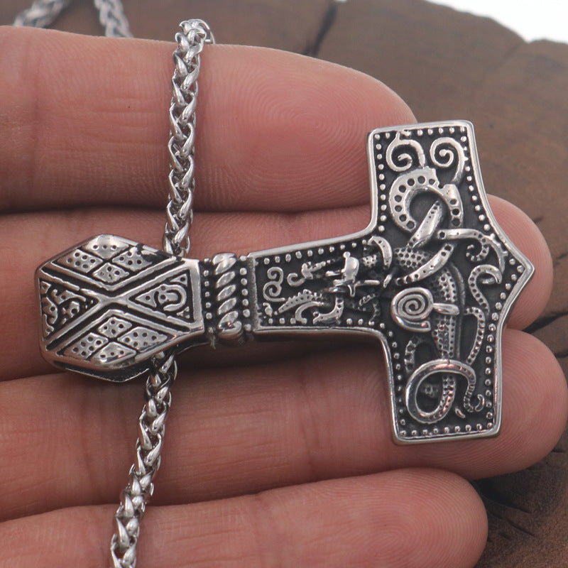 Mystical Norse Legacy Titanium Steel Dragon Necklace for Men