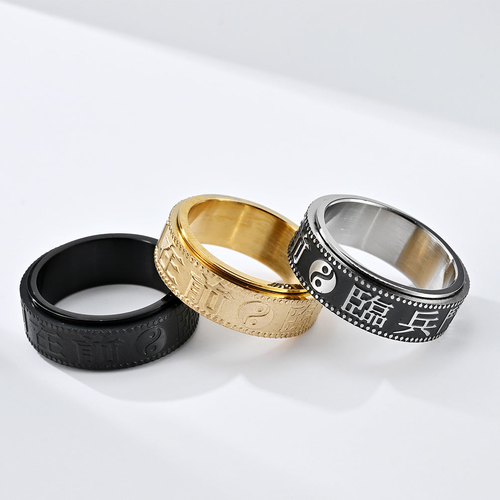 Retro Chinese Style Nine-Character Mantra Anxiety Relief Ring