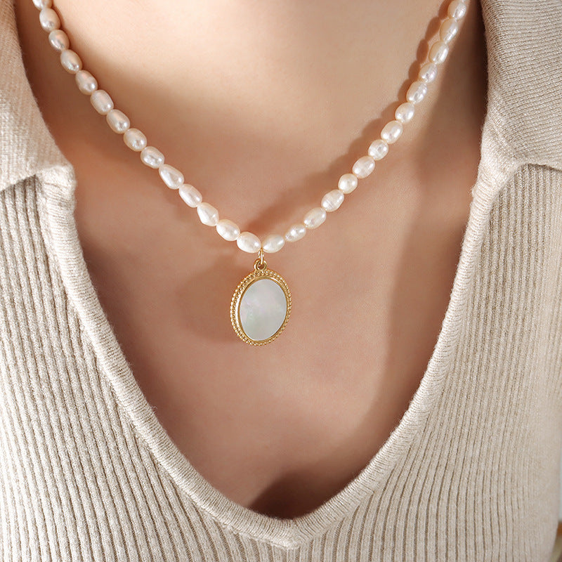 Elegant French Pearl Necklace with Sea Shell Pendant