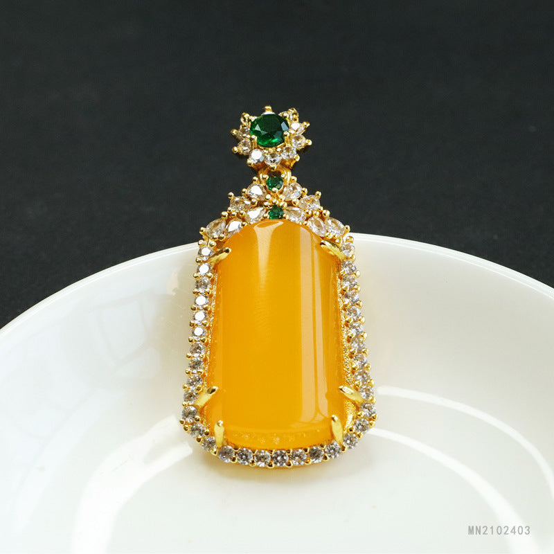 Yellow Chalcedony Trapezoid Peace Plaque Pendant — No Chain