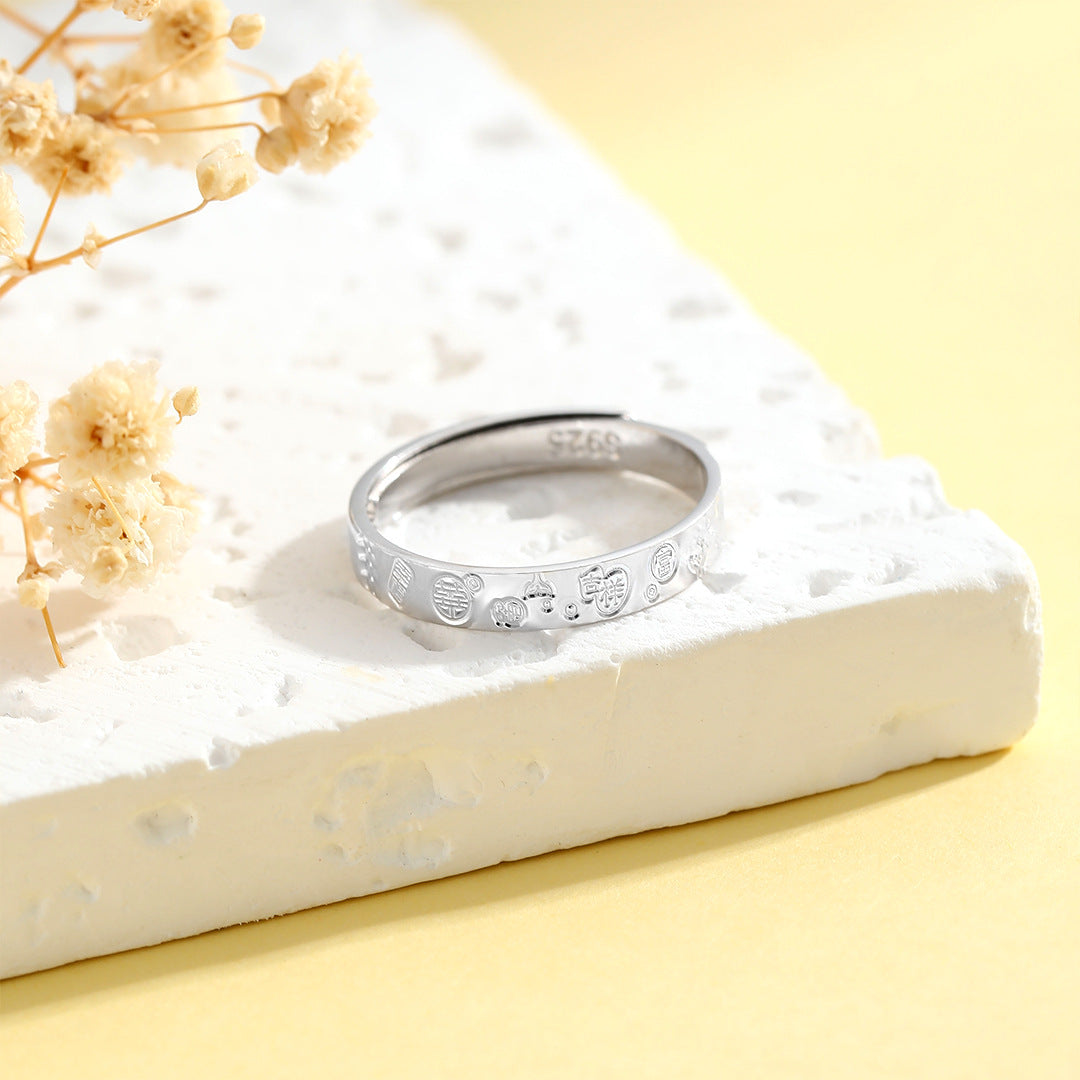 Planderful Sterling Silver Ring For Women Auspicious Chinese Style Adjustable Opening Band Fortune Jewelry