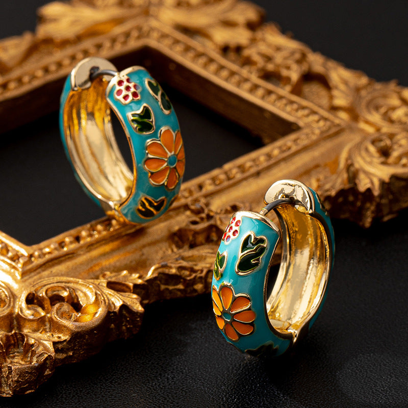 Planderful Vienna Verve Earrings – Versatile Retro Metal Design with Colorful Flower Accents