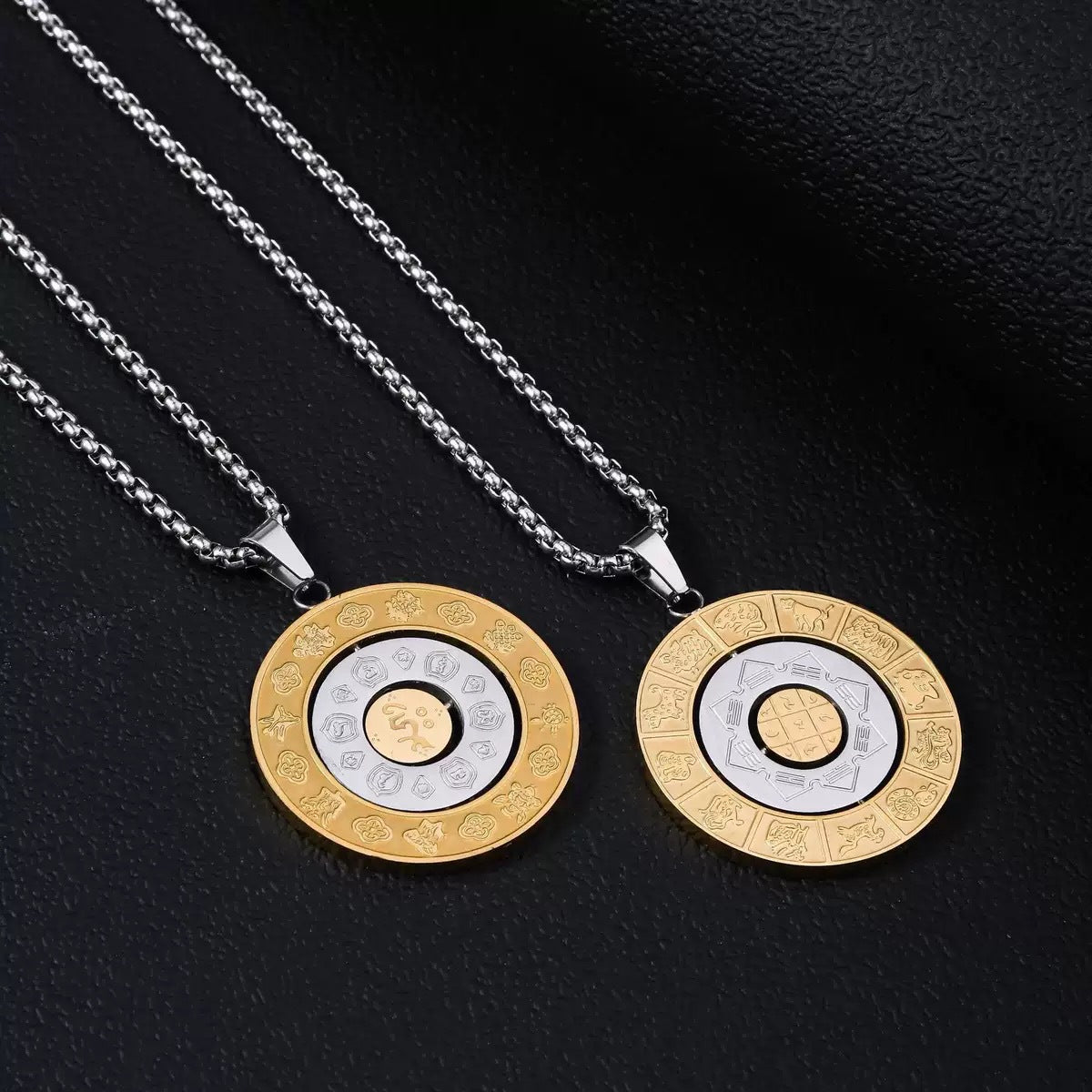 Planderful Zodiac Sign Pendant Necklace Rotating Card Twelve Signs Stainless Steel Unisex Gift