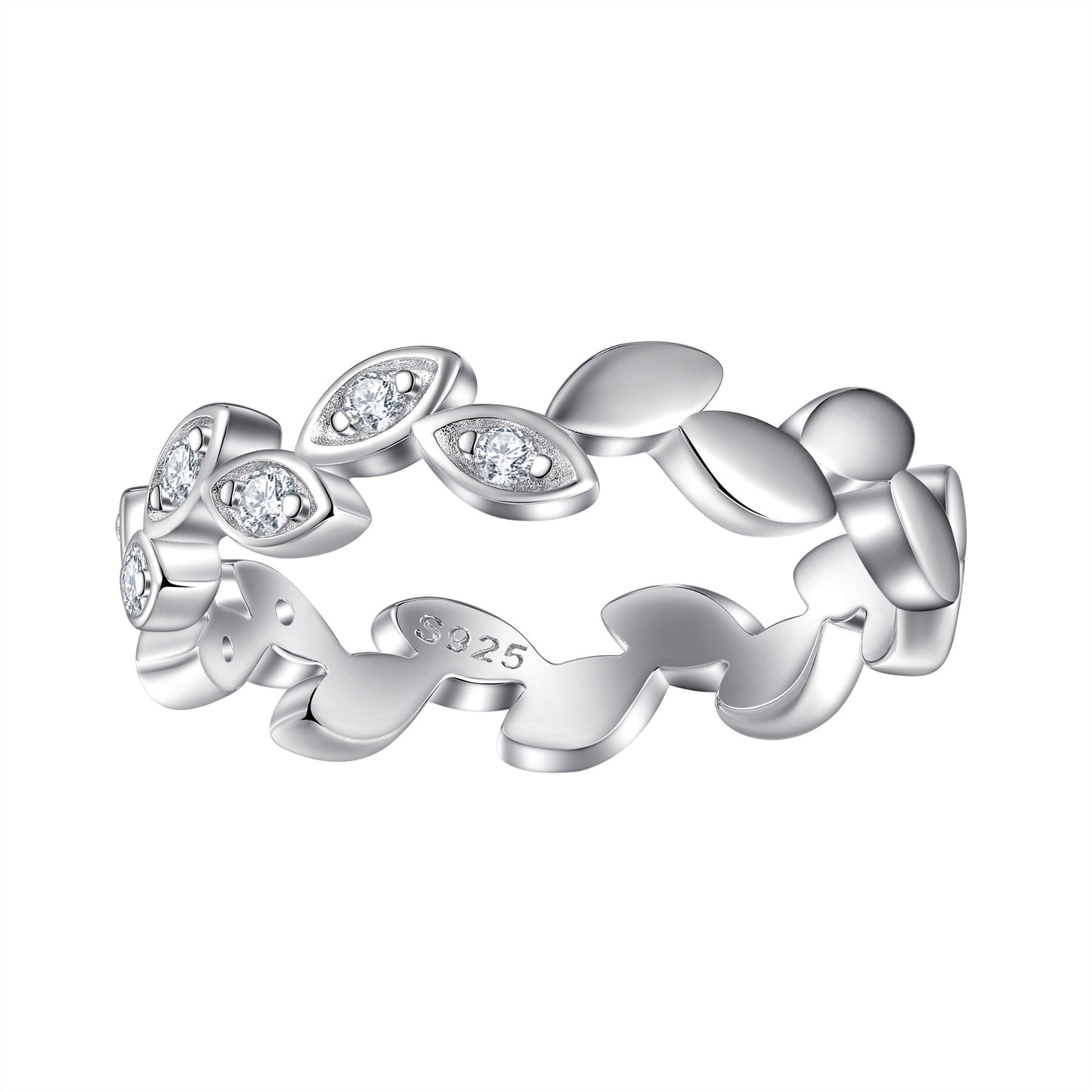Planderful Sterling Silver Zircon Ring For Women Elegant Leaf Design Everyday Genie Collection