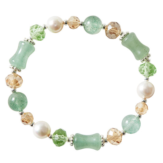 Natural Pearl and Crystal Sterling Silver Bracelet for Women