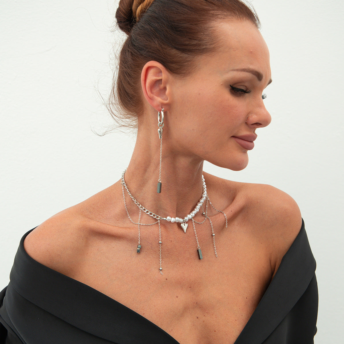 Asymmetrical Heart Pearl Jewelry Set