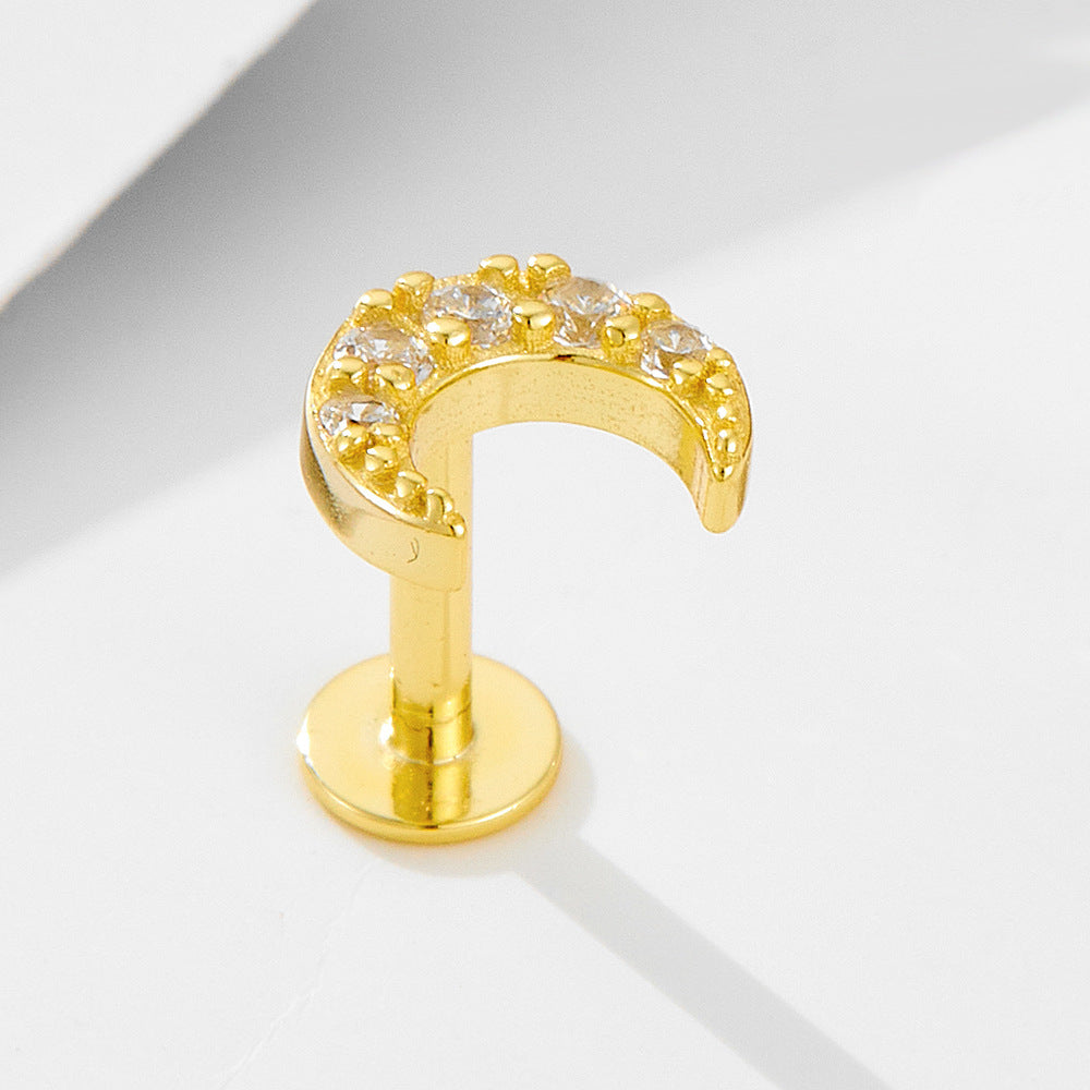 Planderful S925 Sterling Silver Moon Zircon Cartilage Spiral Ear Nails For Cartilage Piercing Lovers Everyday Wear