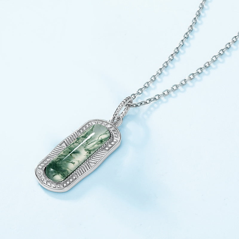 S925 Sterling Silver Moss Agate Pendant Necklace