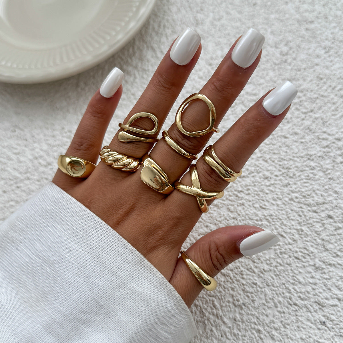 Planderful Vienna Verve Open Ring Set For Women Irregular Smooth Band With Statement Jewelry