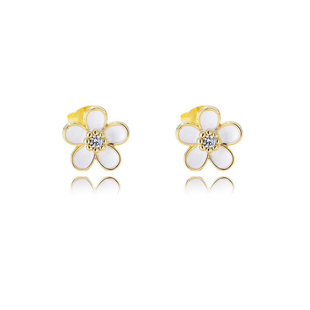 S925 Sterling Silver French Zircon Dripping Flower Earrings Sweet And Cute Versatile Ear