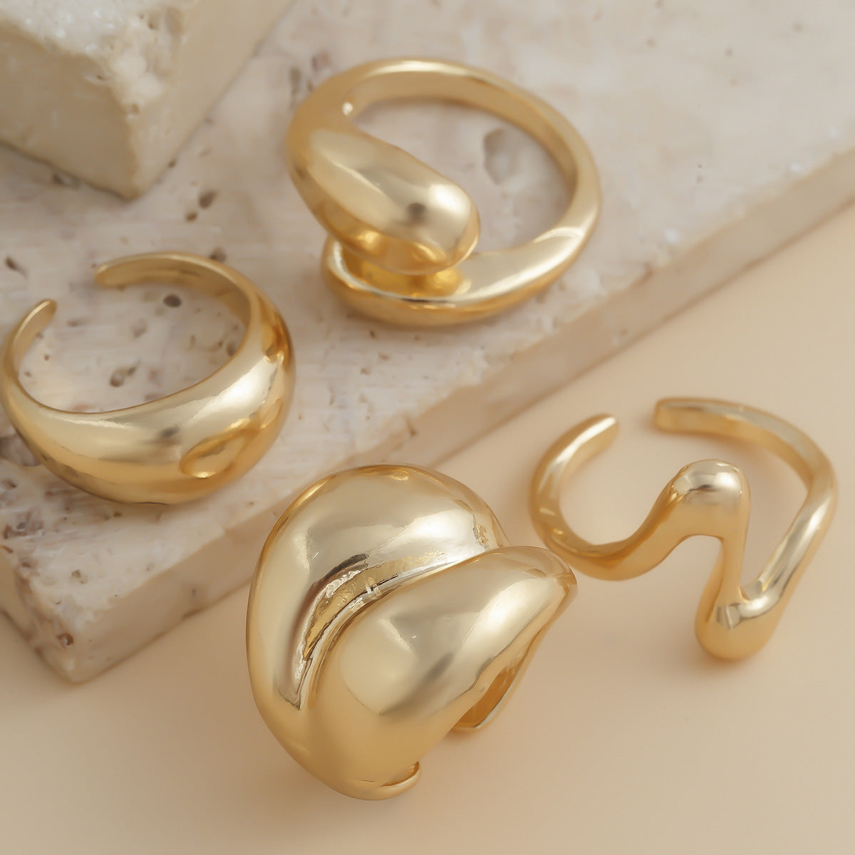 Planderful Vienna Verve Geometric Open Ring Lava Metal Texture For Modern Fashion Lovers