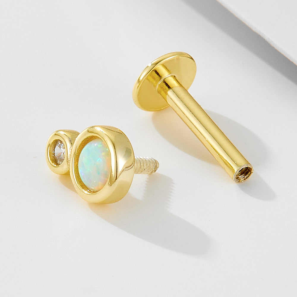 Planderful Opal Stud Earrings Premium Sterling Silver S925 Flat Head Threaded Ear Bone Jewelry For Sensitive Ears