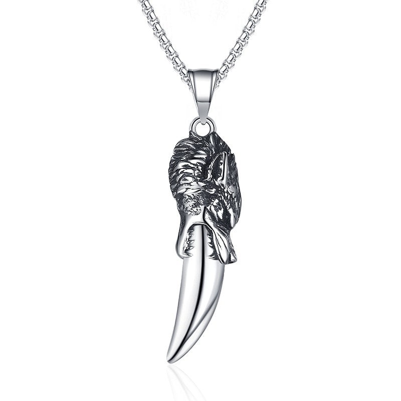 Steel Necklace - Vintage Men's Wolf Tooth Pendant For Bold Everyday Style In Stainless Steel Jewelry By Planderful