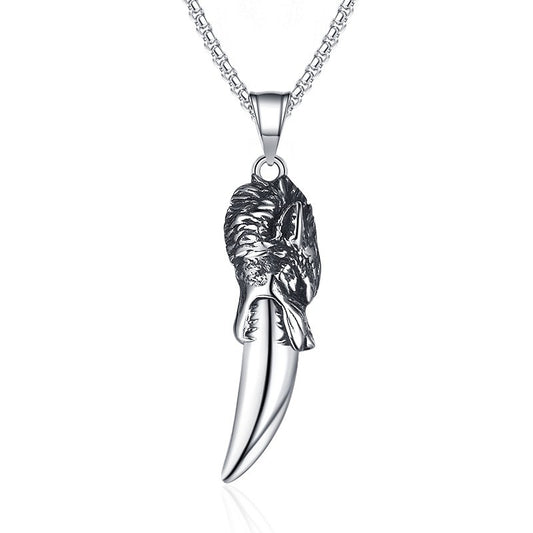 Steel Necklace - Vintage Men's Wolf Tooth Pendant For Bold Everyday Style In Stainless Steel Jewelry By Planderful
