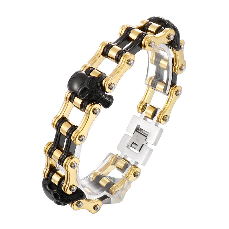 Skull Buckle Men's Hipster Bracelet - Stainless Steel Bicycle Chain Design in Hip Hop Style