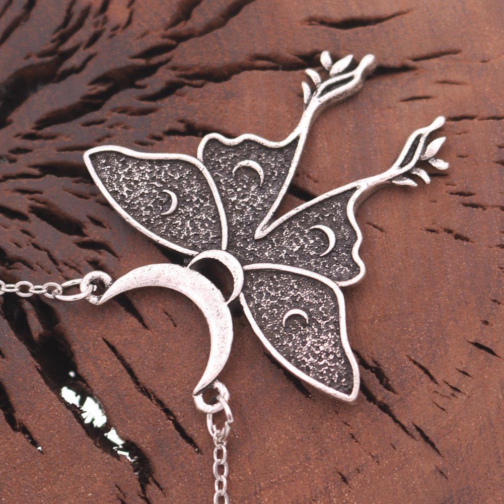 Vintage Moon and Moth Zinc Alloy Necklace - Norse Legacy Collection