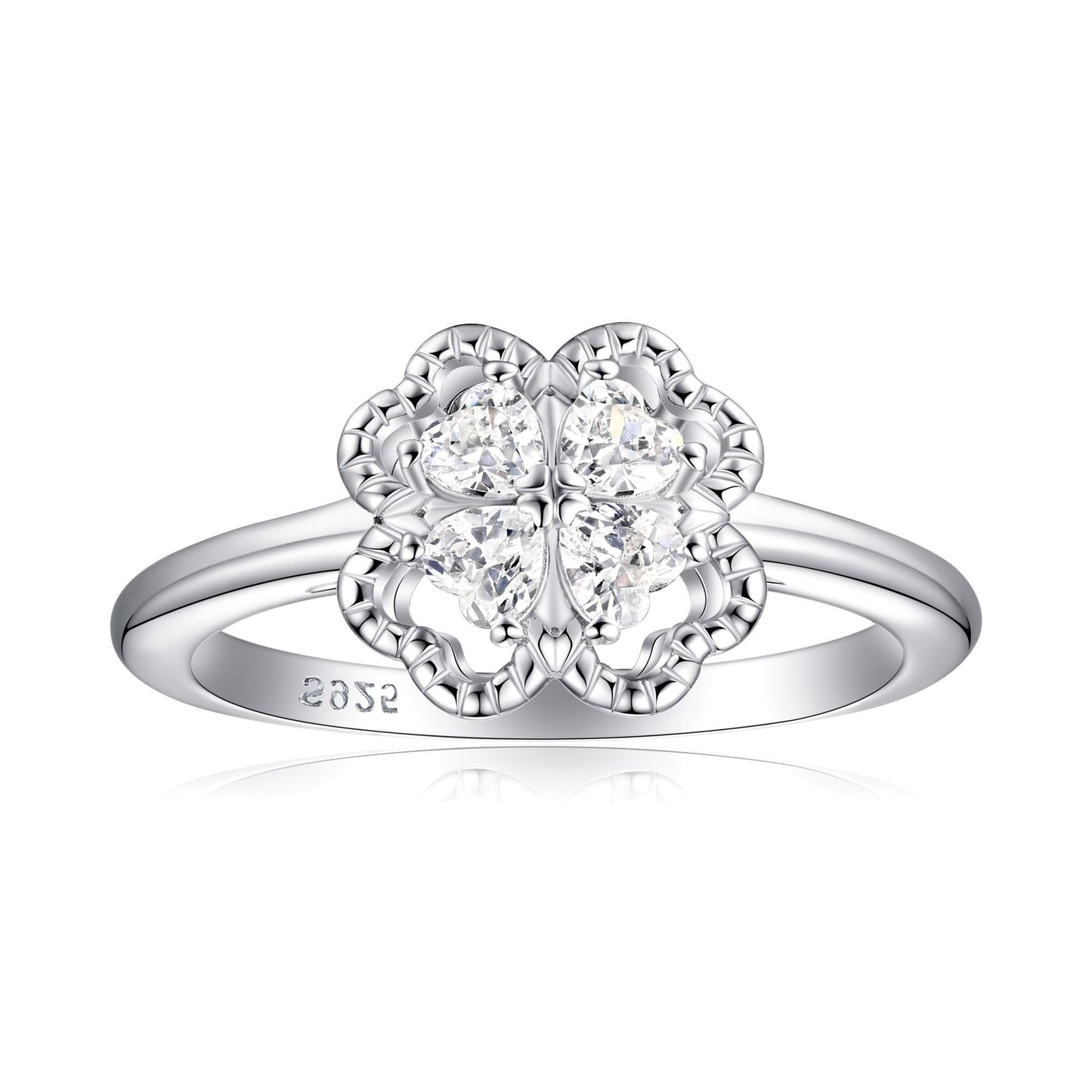 Planderful S925 Sterling Silver Four Leaf Clover Ring For Women With Zircon Luxury Jewelry