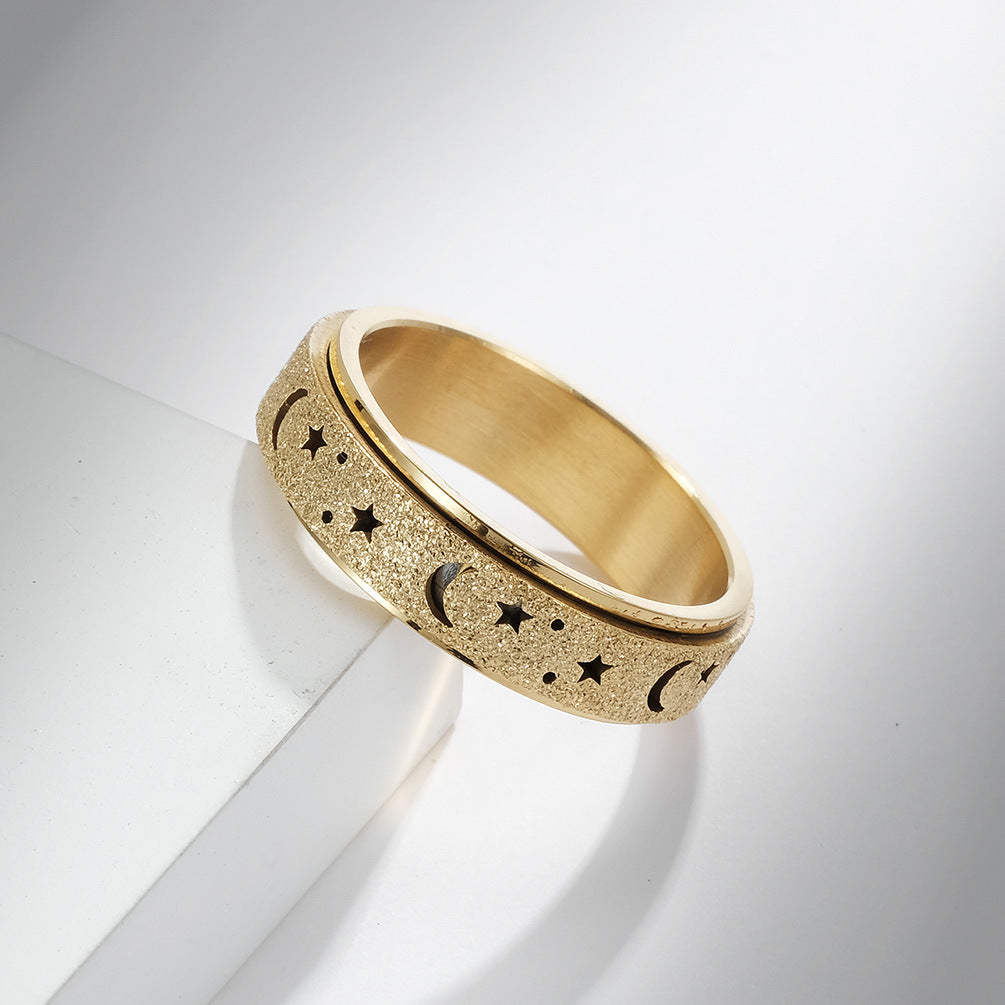 Steel Ring - Minimalist Rotating Star Moon Band For Everyday Wear Crafted By Planderful