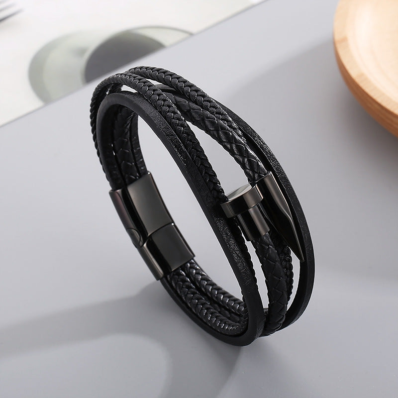 Planderful Leather Rope Bracelet For Men Stainless Steel