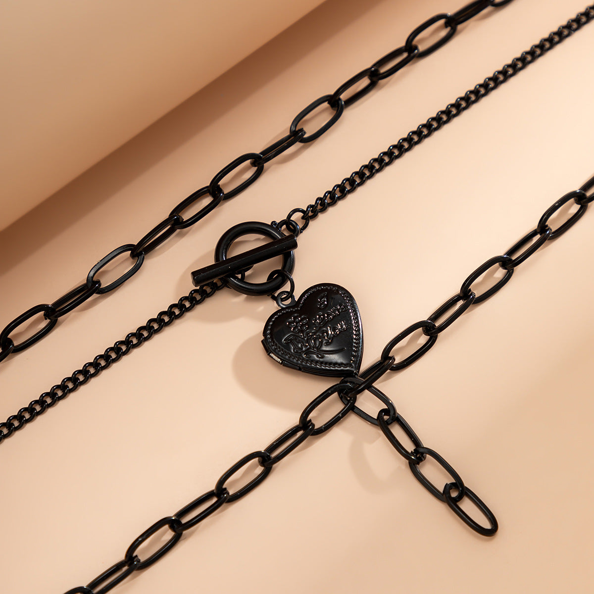 Open Heart Dark Tassel Necklace