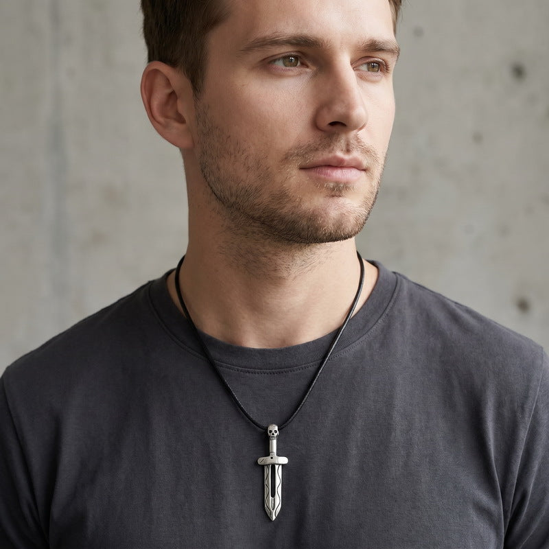 Viking Weapon Tomahawk Short Sword Titanium Steel Pendant Vintage Celtic Skull Axe Knife Necklace