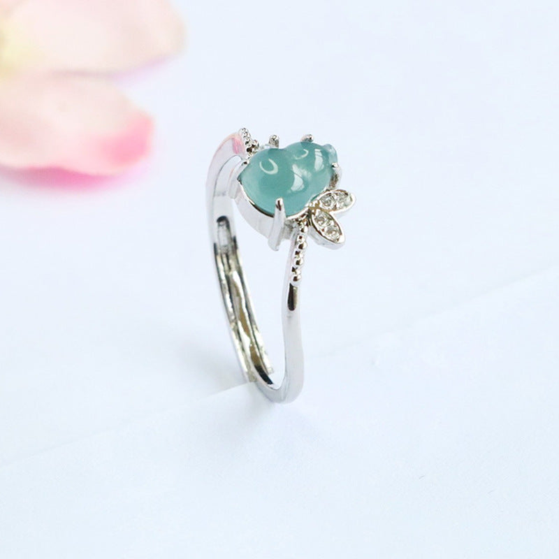 Blue Water Jadeite Gourd & Butterfly Ring