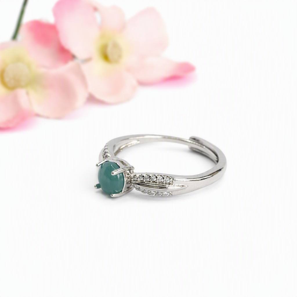 Blue Water Jadeite Oval Cabochon Ring