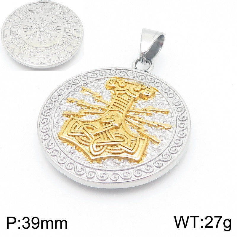 Planderful Viking Rune Pendant Double Sided Thor Hammer Men