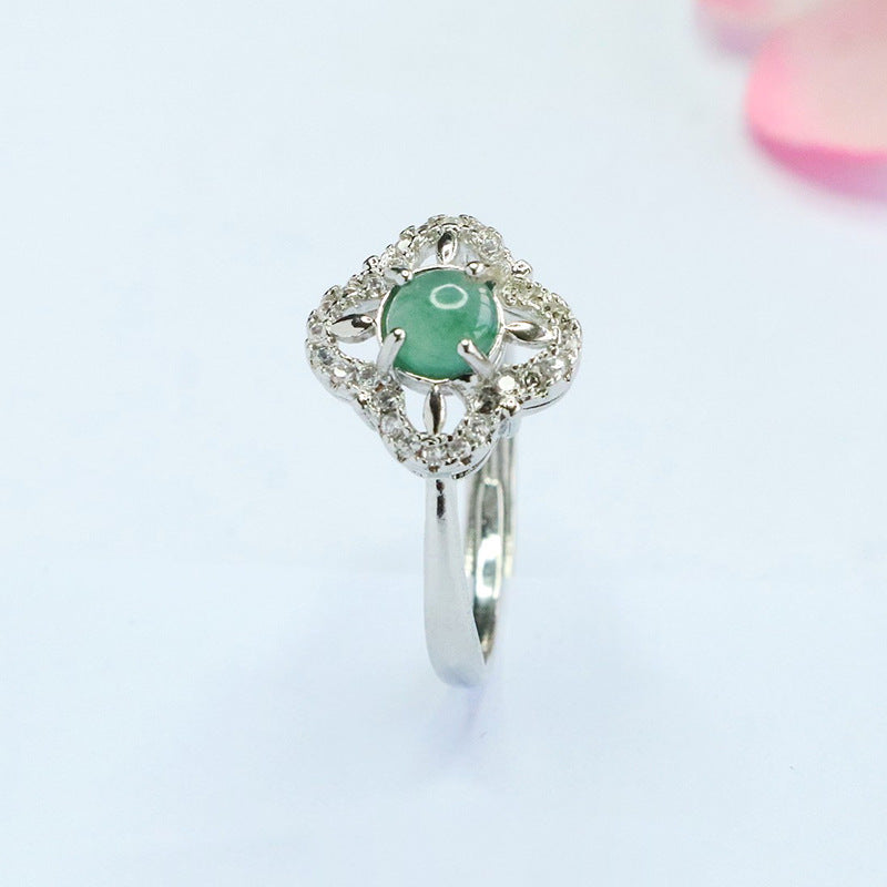 Blue-Water Jadeite Clover Ring