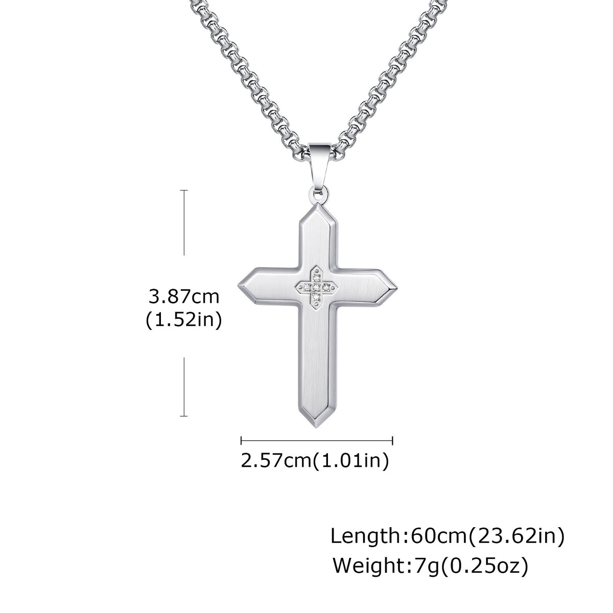 Unisex Classic Stainless Steel Inlaid Zircon Sand Surface Cross Pendant Square Pearl