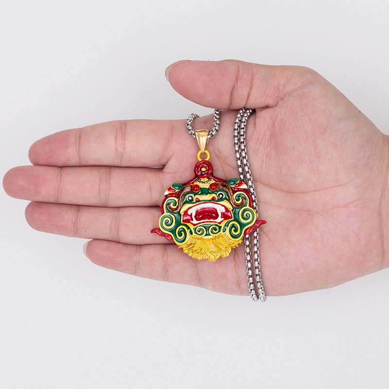 Steel Necklace – Statement Chinese Lion Dance Pendant