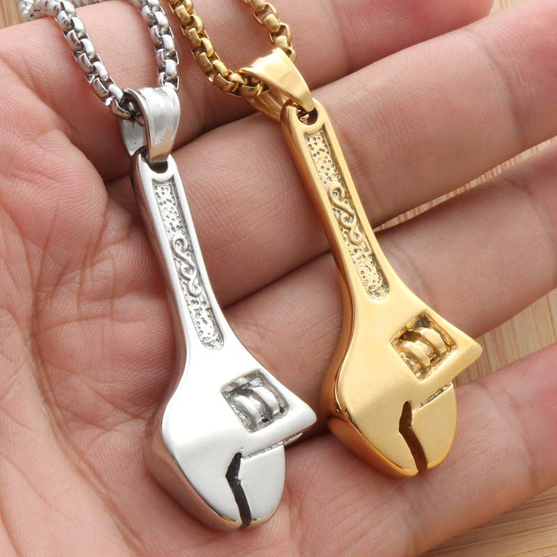Titanium Steel Hip Hop Necklace with Wrench Pendant for Men – Nightclub Performance Accessory