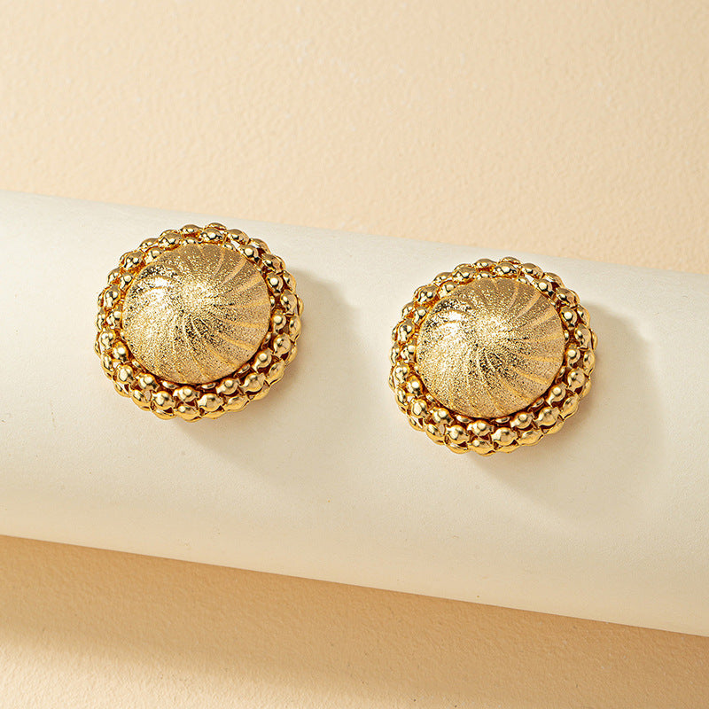 Vienna Verve Metal Circle Stud Earrings - Distressed Design French Retro Style