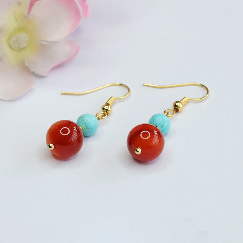 Silk Striped Red Agate Earrings with Chalcedony Ear Hooks