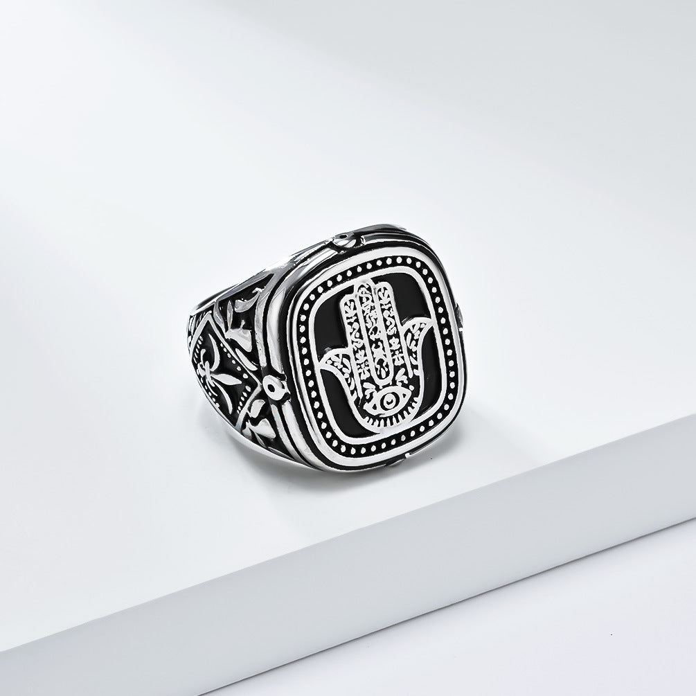 Steel Ring – Vintage Fatima Hand Design For Men Traditional West Asia North Africa Planderful