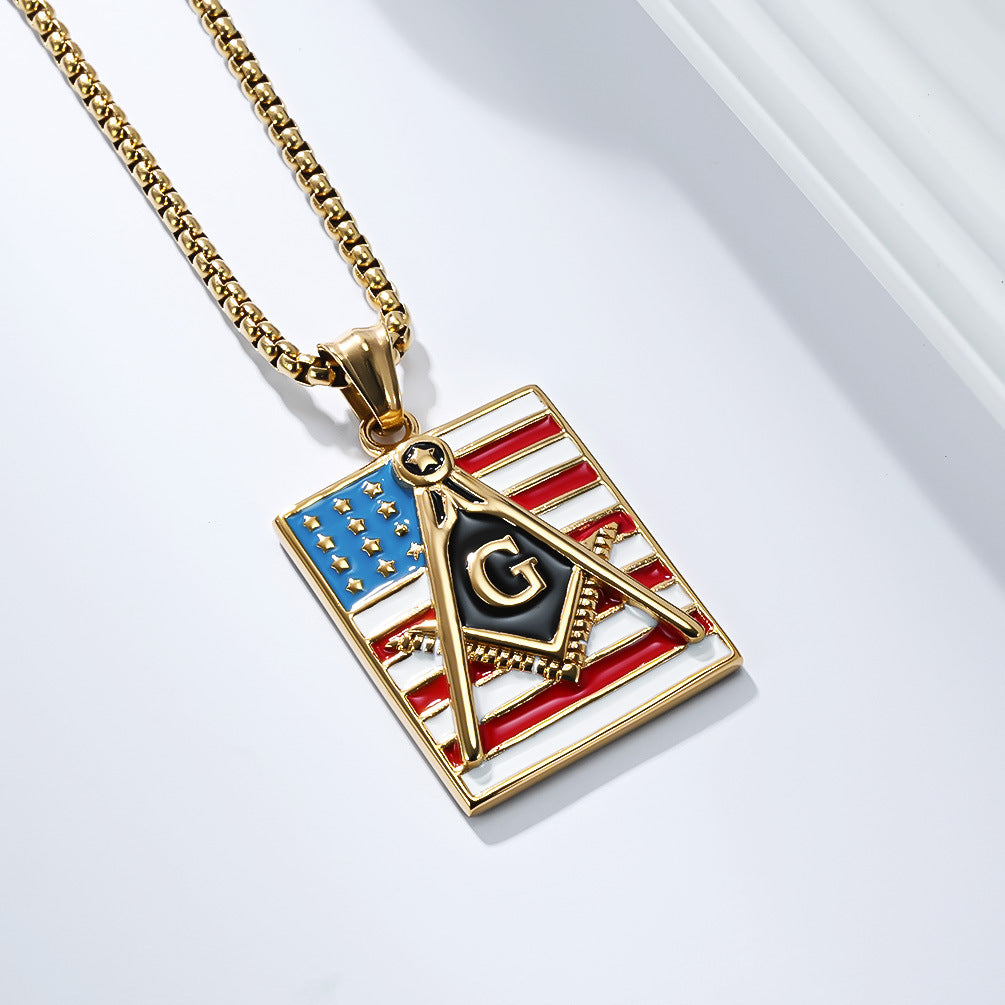 Planderful Iconic Masonic Stars And Stripes Titanium Necklace Pendant For Men Hip Hop Style