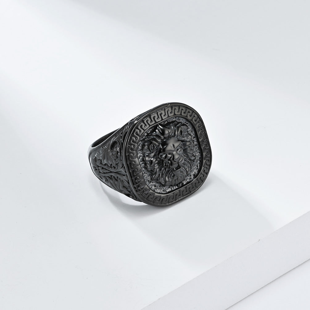 Cross-Border Retro Lion Head Titanium Steel Ring for Men