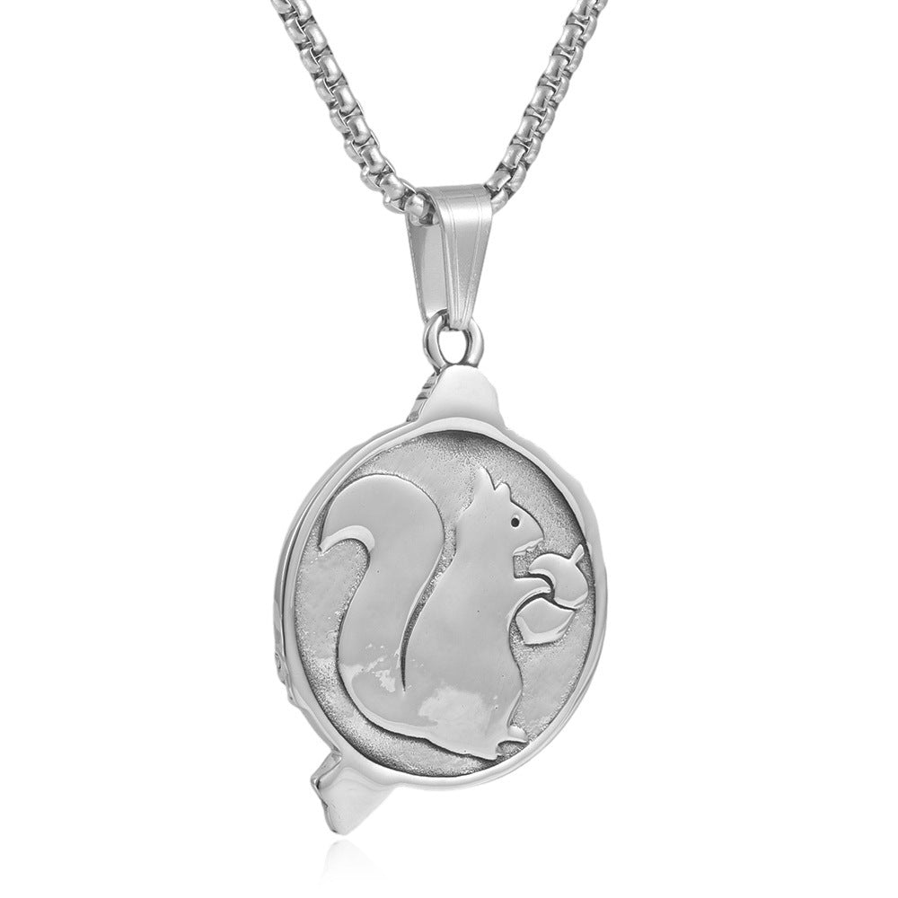Trendy Retro Titanium Steel Squirrel Pendant Necklace for Men - European and American Punk Style