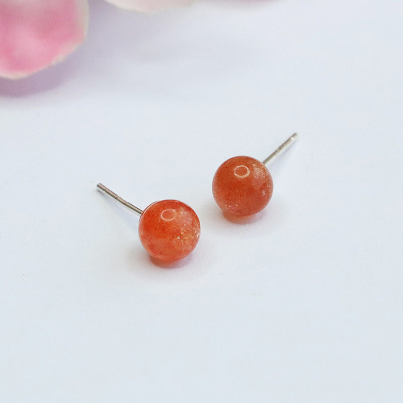 Golden Sunstone Bead 925 Silver Stud Earrings