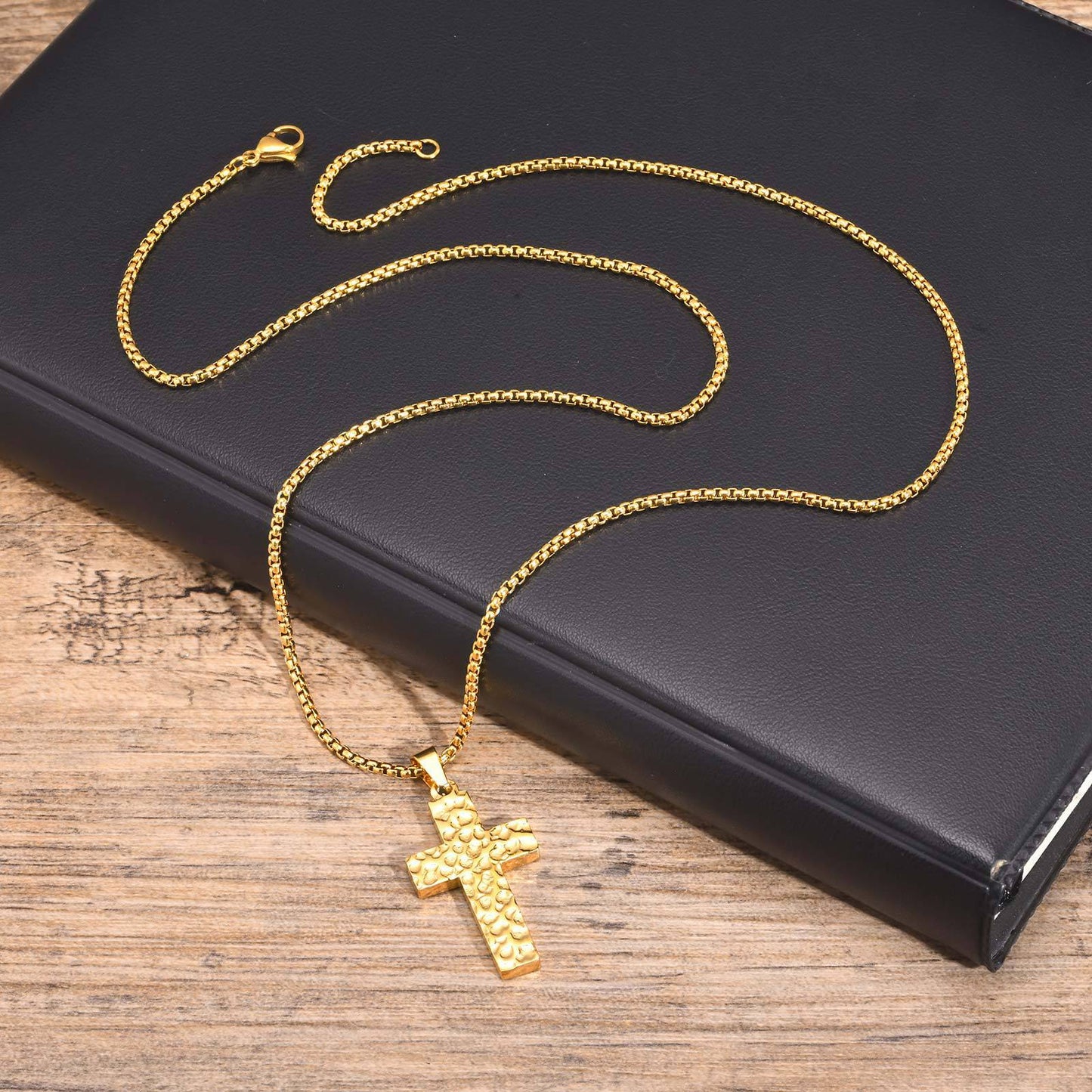 Stainless Steel Hammer Cross Pendant Gold Black Necklace Men