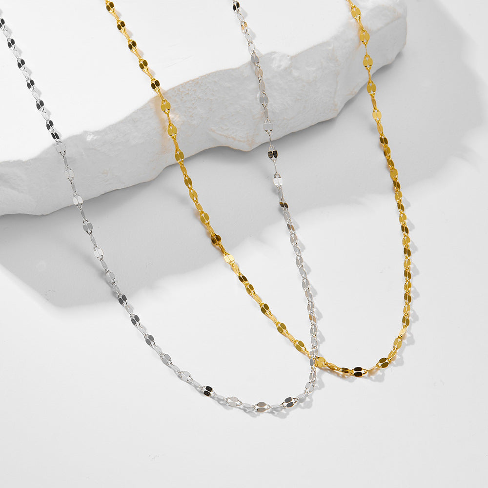 S925 Silver-Plated 18k Gold Tile Plain Chain Necklace Sense Wind Versatile Basic Necklace