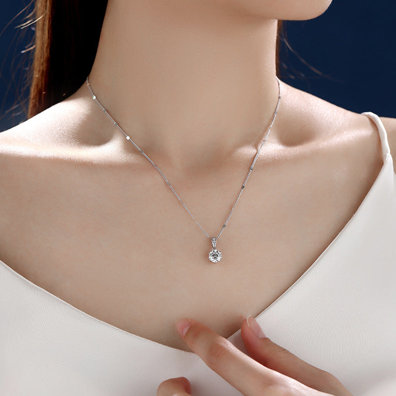 Classic Six-Clawed 925 Sterling Silver Women's Pendant Necklace