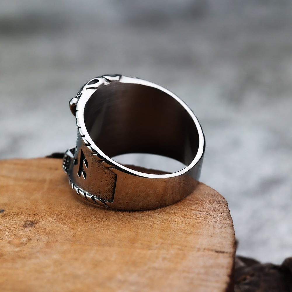 European And American Jewelry Titanium Steel Ring Nordic Viking Thor Hammer For Men