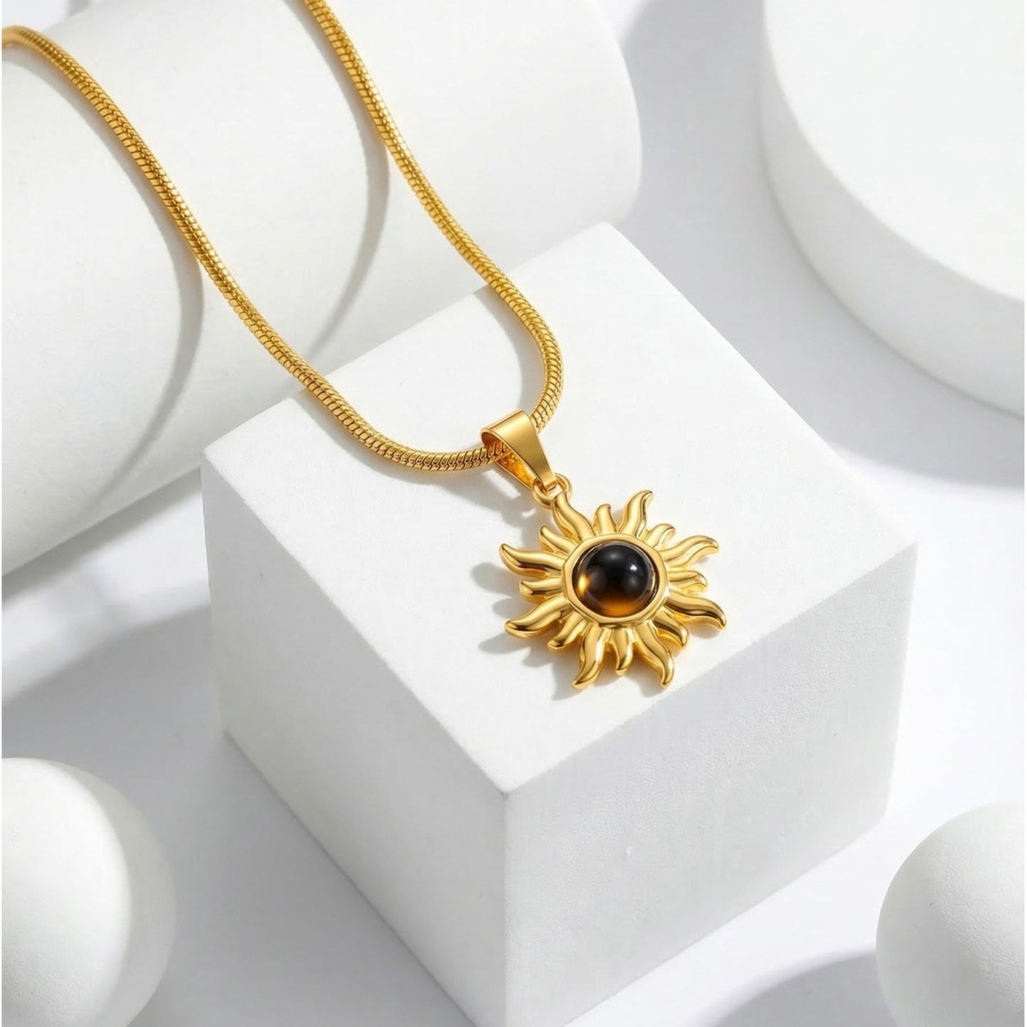 Medieval-Inspired Gold-Plated Stainless Steel Tiger's Eye Elegant Sun Necklace