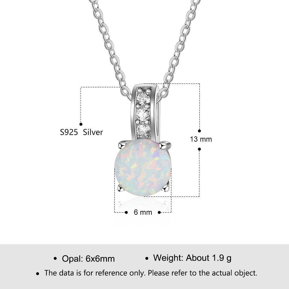 Planderful Jewelry Opal Necklace In Sterling Silver Four Claw Pendant With Zircon