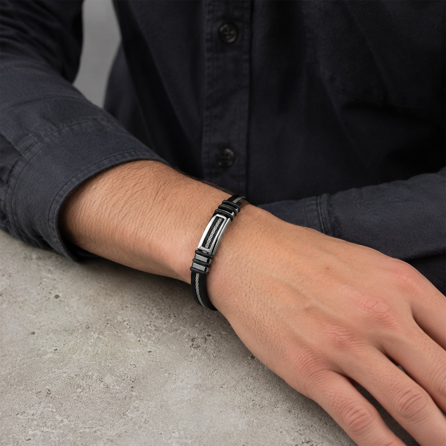 Planderful Stainless Steel Chain Leather Bracelet For Men Durable Weave Trendy European American Unisex Jewelry