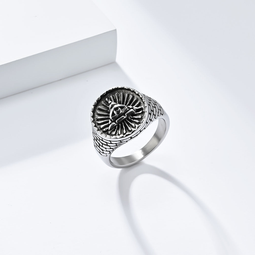 Vintage Egyptian Triangular Pyramid Stainless Steel Ring for Men