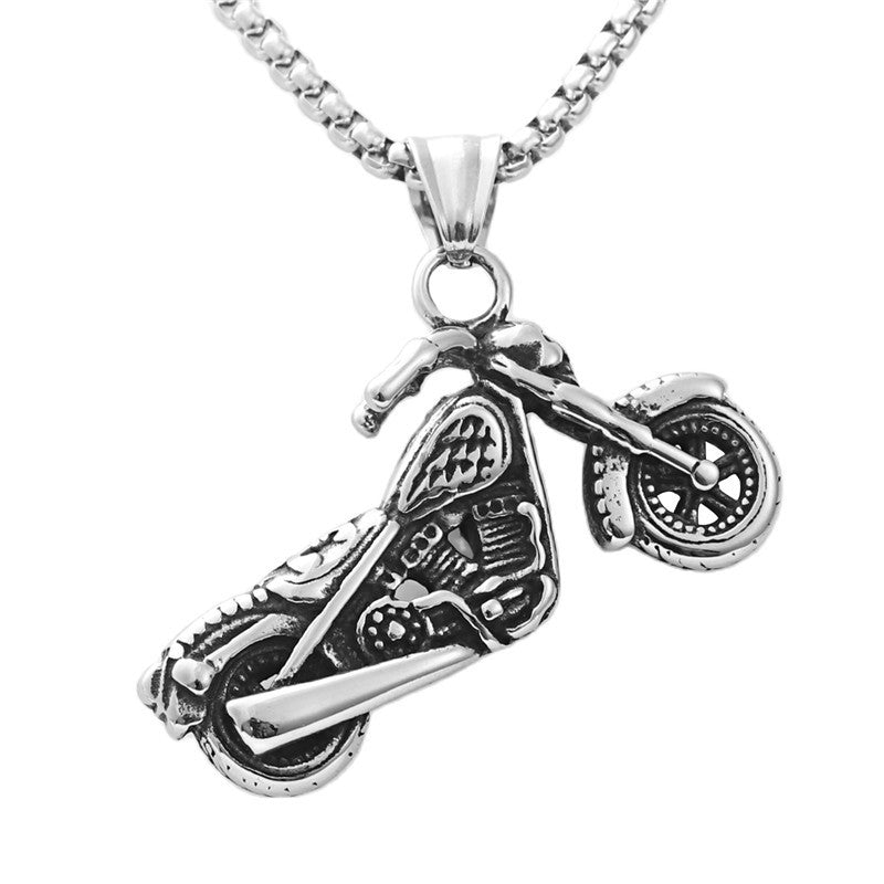 Custom Titanium Steel Motorcycle Pendant Necklace for Men - Retro Punk Style