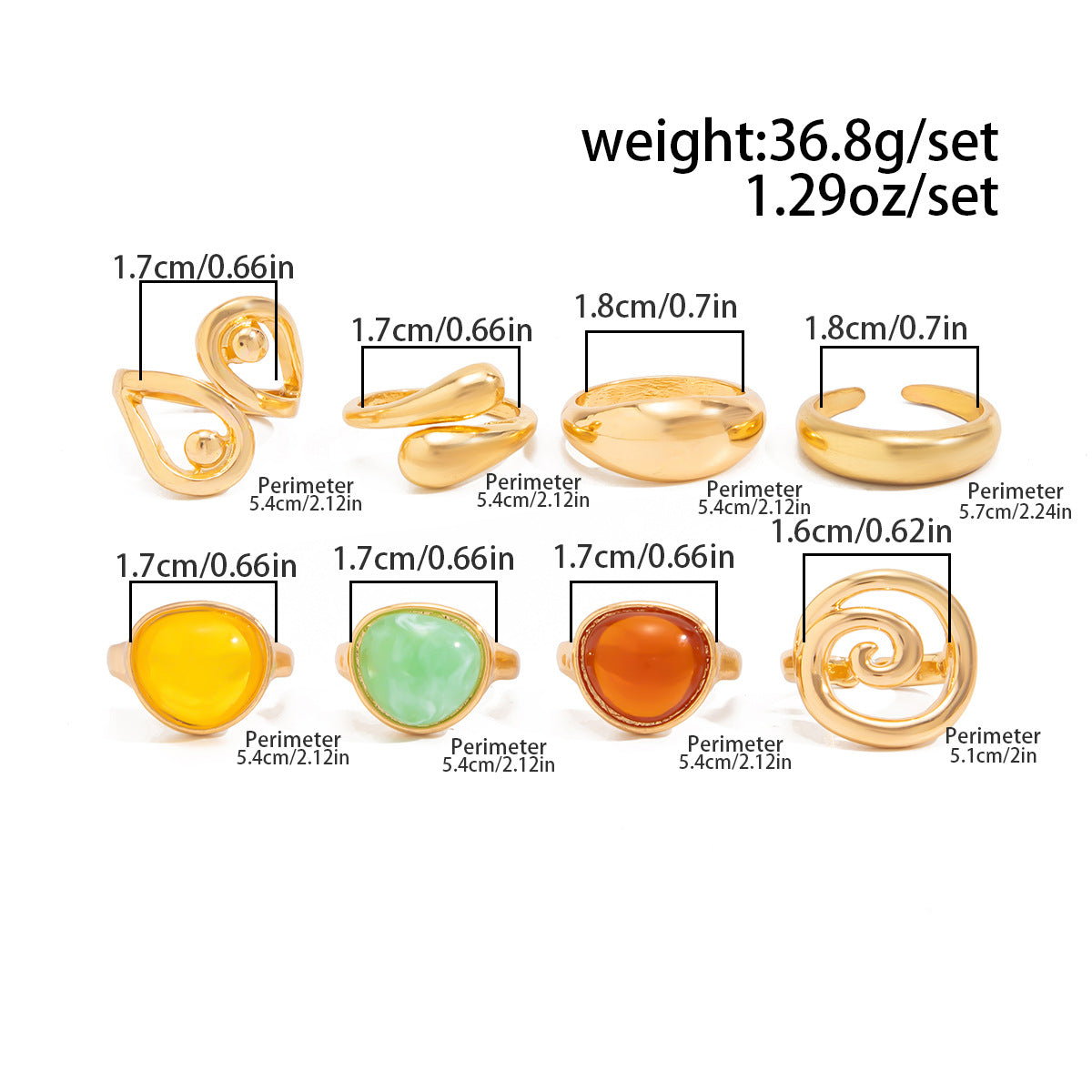 Planderful Vienna Verve Irregular Smudged Stone Ring Set For Women Water Drop Hug Design Statement Jewelry