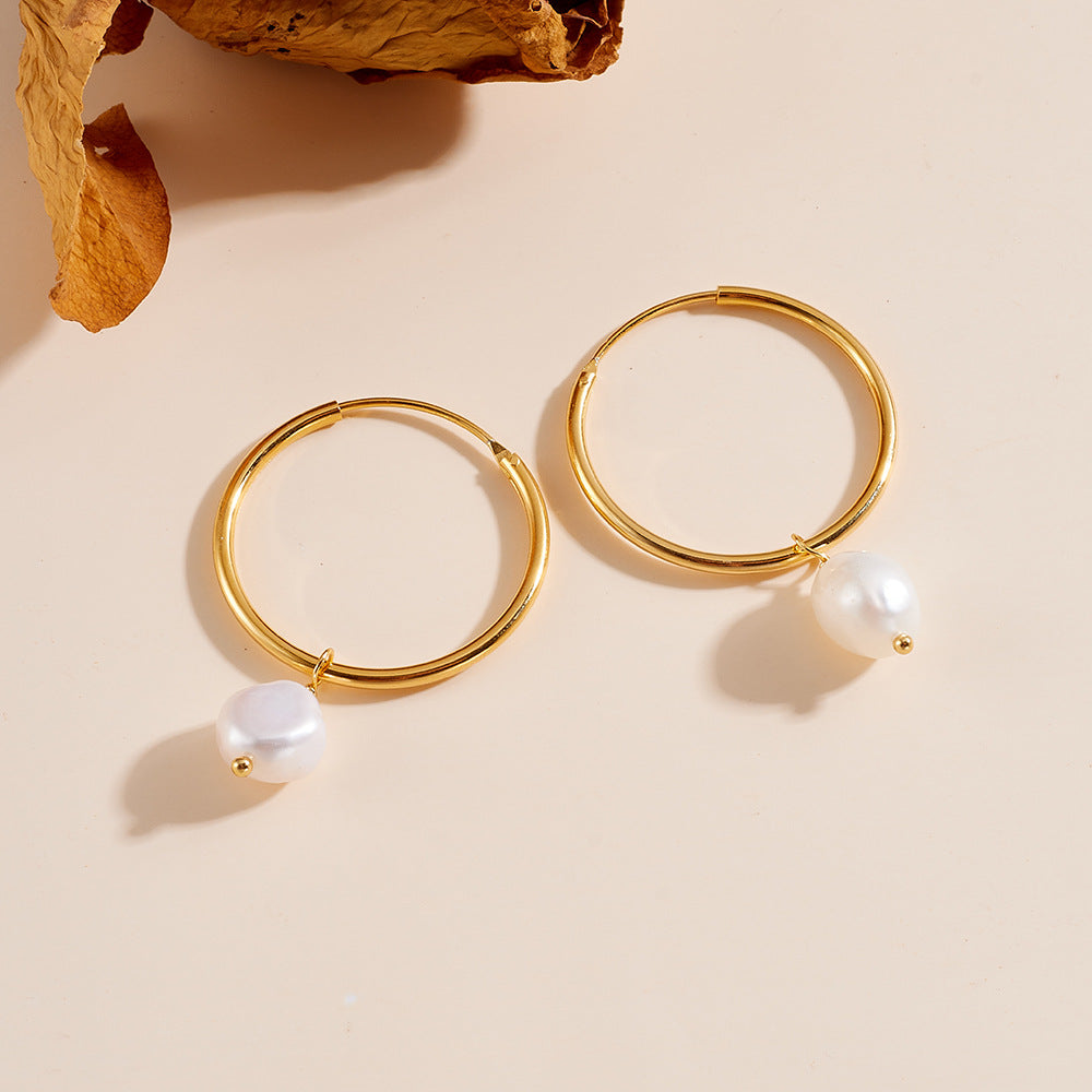 S925 Silver Earrings Natural Freshwater Beads Pearl Earrings Retro Earrings